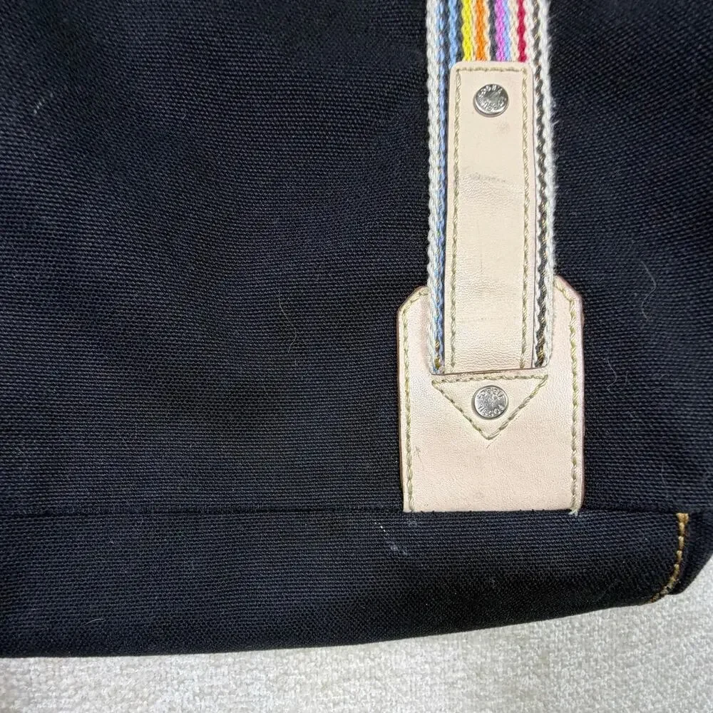 Fossil Women's Black Canvas Leather Carry Everyday Satchel Tote Bag Carry